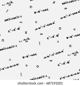 Pattern. Seamless illustration. Mathematical formulas and signs. Symbols, examples. Vector
