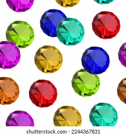 Pattern seamless illustration. Precious stones or gems are crystals of unique beauty. Vector colorful illustration on white background.