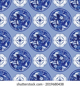 Pattern seamless with Italian tile design watercolor vector illustration