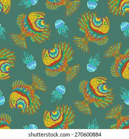 Pattern  seamless jellyfish fish bright