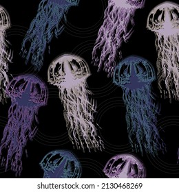 Pattern seamless jellyfish. Magical jellyfish seamless pattern. Hand drawn watercolor illustration