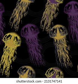 Pattern seamless jellyfish. Space colorful repeat texture wallpaper illustration.