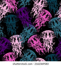 Pattern seamless jellyfish Space colorful repeat texture wallpaper illustration   Sea collection.