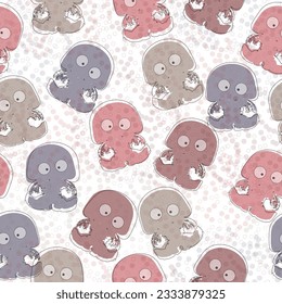 Pattern seamless jellyfish Space colorful repeat texture wallpaper illustration Night galaxy mix with watercolor jelly fishes in bright style vivid blue purple violet isolated on dark background