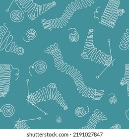 Pattern seamless. Knitting, cartoon clothes. Knitting threads. One line drawings . Vector illustration with isolated background.