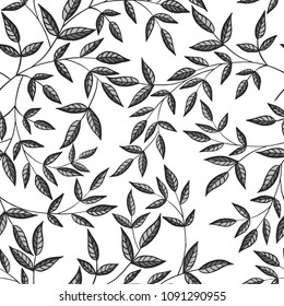 Pattern seamless leaves. Grey leaves on white background.