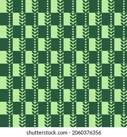 Patrón hojas sin costura geometría de shevron en estilo retro. Fondo floral vintage. Ilustración vectorial simple. Impresión decorativa de verano. Arte geométrico. Color gráfico.