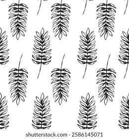pattern seamless leaves sketch freehand black and white