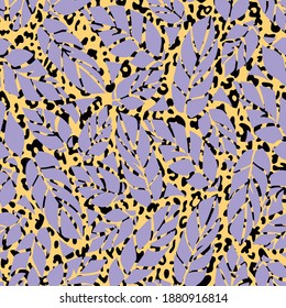 pattern seamless of leopard animal print and leaves.