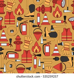 Pattern seamless of line firefighting equipment vector illustration