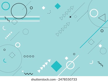 Pattern. Seamless memphis geometric graphic pattern 80s-90s styles on white background. Colorful pattern with different shapes objects. Wrapping paper, background, wallpaper. Vector Illustration