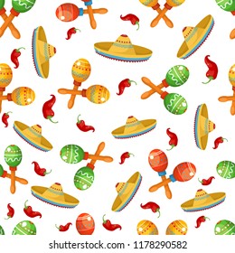 Pattern seamless with Mexican hats and maracas