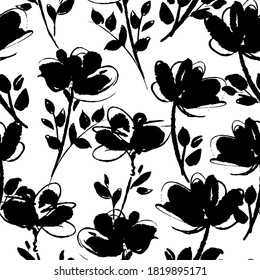 pattern seamless monochrome flowers trend in textiles vector background floral fabric 