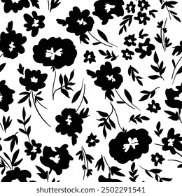 Pattern seamless monochrome flowers trend in textiles vector background floral fabric 