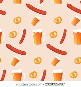 Pattern seamless oktoberfest beer, brezzel, sausage mug