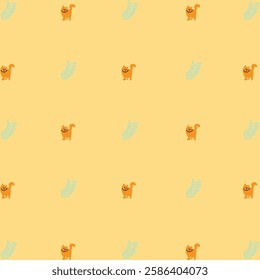 Pattern seamless of orange cat with cream background