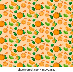 Pattern Seamless Orange with Leaf, Juice Boxes, Orange Juice Background, Hand Drawn Vector Illustration EPS 10