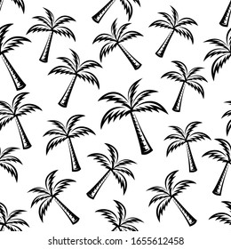 pattern seamless of palm tree in style vintage, retro, engraved. - vector illustrations