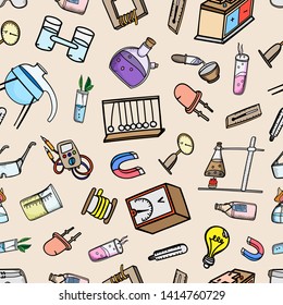 pattern seamless physics chemistry devices background science equipment doodle sketch