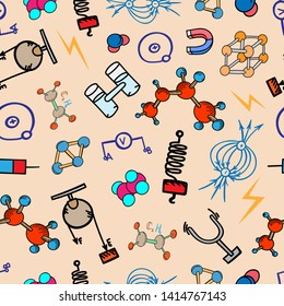 pattern seamless physics chemistry devices processes background science molecule structure equipment doodle sketch