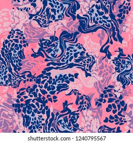 Pattern seamless. Pink color Leopard skin texture for fashionable fabric. Abstact background trend textiles. Vector Illustration. Design Print. 