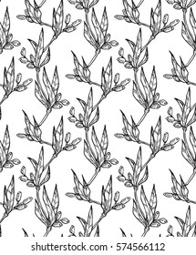 Pattern seamless plants and leaves.Background with twigs of tree