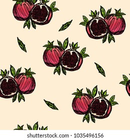 Pattern seamless pomegranate and green leaves