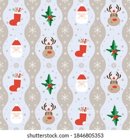 Pattern, seamless, postcard, paper, wrapping, wallpaper, template, candy deer, Santa, snowflake, gift Christmas
