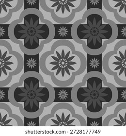 patrón, sin costuras, quatrefoil, tulipán, flor, floral, geométrico, morisco, arabesco, minimalista, moderno, Fondo de pantalla, fondo, textura, gris, blanco, pastel, Vector, ilustración, diseño, decorativo, adorno, azulejo, cerámica, simétrico, repetir, simple, elegante, clásico, vintage, retro, textil, tela, interior, decoración, superficie, gráfico, abstracto, motivo, botánico, suave, neutro, escandinavo, arquitectónico, forma, elemento, papel de embalaje, impresión, telón de fondo, artístico