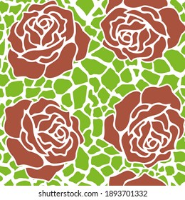 Pattern seamless of red flowers and green leaves. Design for the textile industry.