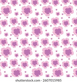 The pattern is a seamless repeat of purple, heart-shaped floral designs with small dots and white background.