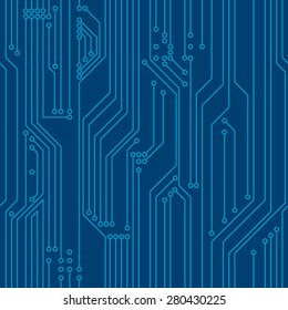 Pattern - Seamless / repeating pattern stylized representation of a computer circuit board closeup, hardware. Blue background. Editable vector. 