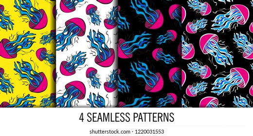 Pattern seamless set jellyfish  colorful