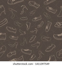 pattern seamless set of women shoes. doodle drawing design style. vector illustration eps10