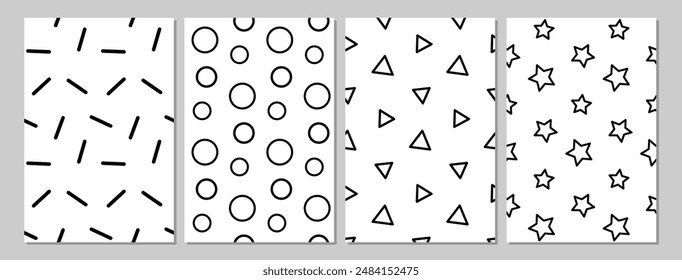 Pattern seamless sets with simple shape line monochrome design