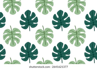 Pattern with seamless soft green monstera leaves. Ideal for tropical branding, packaging, textiles, and eco-friendly projects