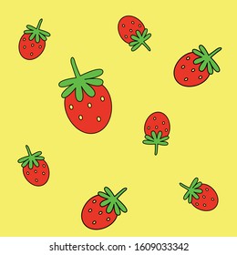 Pattern seamless strawberry doodle on yellow background.