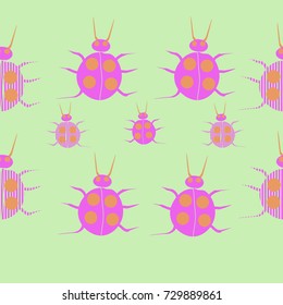 Pattern with  seamless  striped ladybugs. Hand drawn.