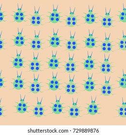 Pattern with  seamless  striped ladybugs. Hand drawn.