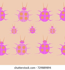Pattern with  seamless  striped ladybugs. Hand drawn.