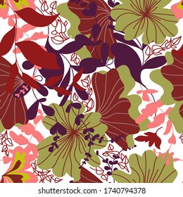 pattern, seamless, summer, floral abstraction on a white background, vector illustration