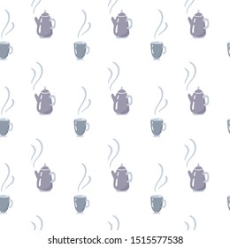 Pattern seamless teapot. Kettle with steam. Vector hand drawn doodle background. Can use for textile, package, wallpaper