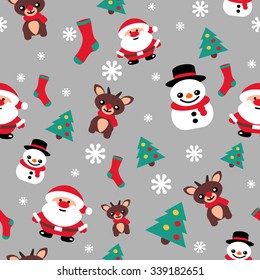 pattern seamless texture with a snowman Christmas reindeer and Santa light gray