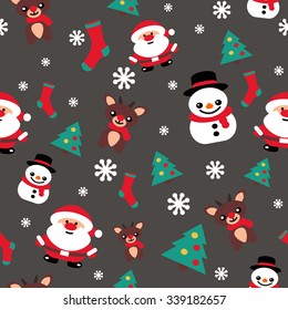 pattern seamless texture with a snowman Christmas reindeer and Santa gray