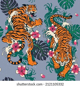 Pattern Seamless Tiger Design in Vintage Style