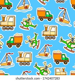 pattern seamless transport helicopter ship train truck simple illustration for kids vector colored doodle sketch for decor and creativity textile print wallpaper