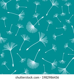pattern seamless of various dandelion plants on green background. Continuous design for the textile industry.