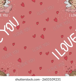 pattern seamless vector angel of love with hearts on pink background love