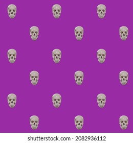 The pattern is seamless in the vector. Human skulls on a fuchsia background or crimson or burgundy. Backgrounds and wallpapers in vector.