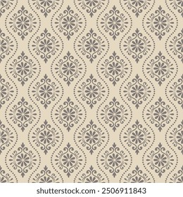 Pattern with seamless vector ornament. Modern stylish floral pattern with repeating dotted waves on beige background.